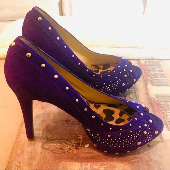 Gianni Bini Studded Purple Suede Heels - Picture 4 of 9